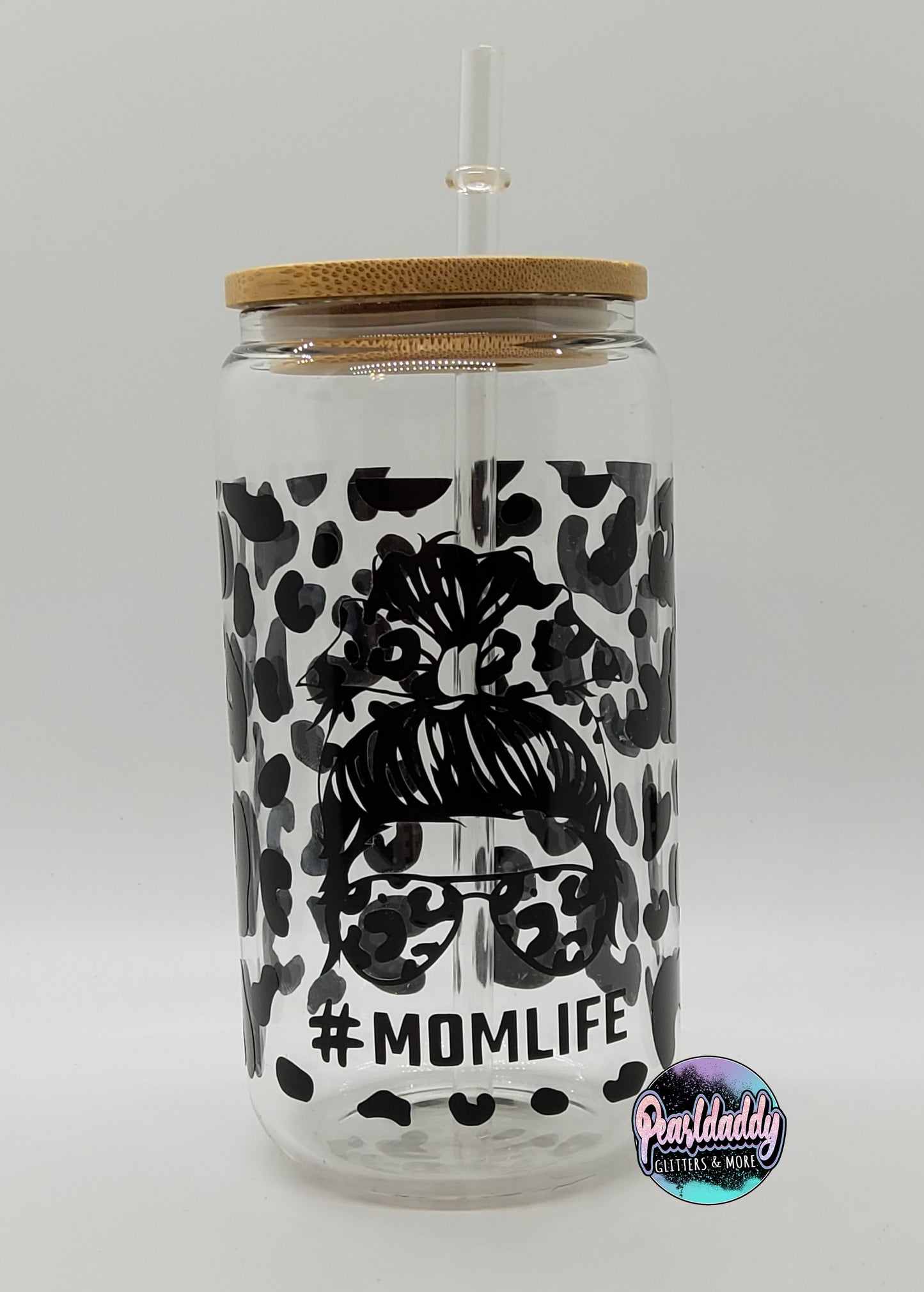 BEER CAN GLASS 16OZ Mom Life Leopard